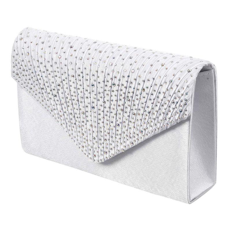 Womens Silk face Diamond Clutches Shoulder Bag Evening Bridal Prom Satchel Chain Handbag(white)