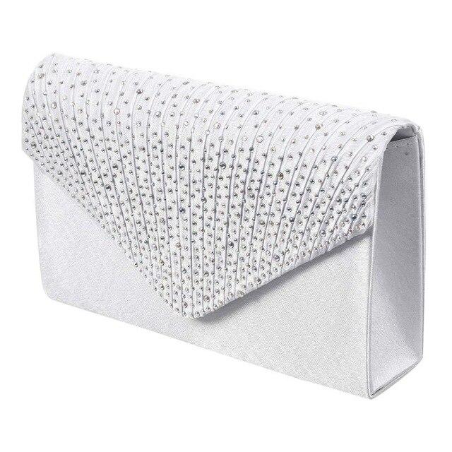 Womens Silk face Diamond Clutches Shoulder Bag Evening Bridal Prom Satchel Chain Handbag(white)