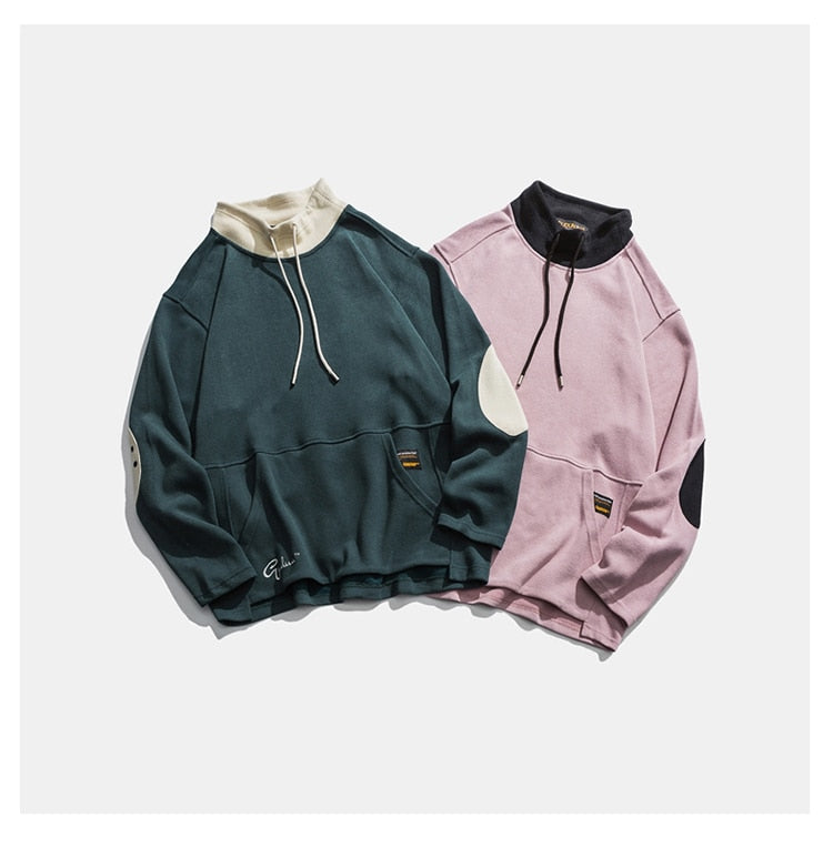 Youth Men Color Block Turtleneck Hoodies 2020 Mens Harajuku Korean Fashions Sweatshirts Man Japanese Streetwear Clothes