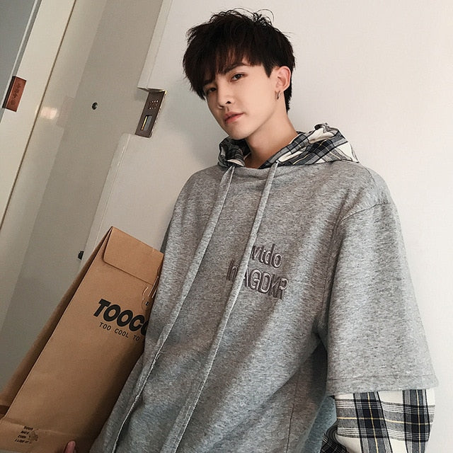 Men Streetwear Plaid Hooded Hoodies 2020 Man Patchwork Embroidery Harajuku Sweatshirts Male Hip Hop Fashions Hoodies