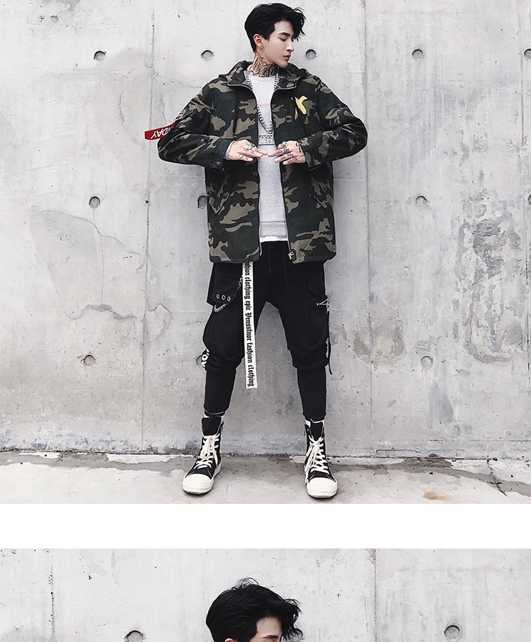 Men Streetwear Cross Hooded Jackets Coats 2020 Mens Hip Hop Windbreaker Jacket Punk Camo Fashions Windbreaker Jackets
