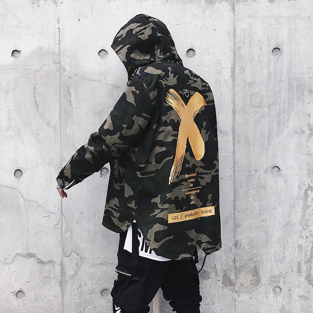 Men Streetwear Cross Hooded Jackets Coats 2020 Mens Hip Hop Windbreaker Jacket Punk Camo Fashions Windbreaker Jackets