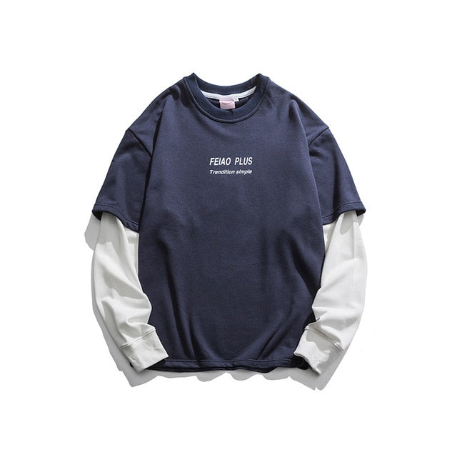 Youth Fake Two Pieces Japanese Streetwear Hoodies Men 2020 Pullover Mens Casual Sweatshirts Korean Fashions Hoodies
