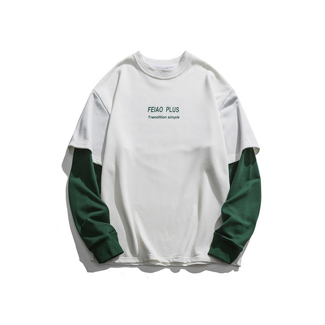 Youth Fake Two Pieces Japanese Streetwear Hoodies Men 2020 Pullover Mens Casual Sweatshirts Korean Fashions Hoodies