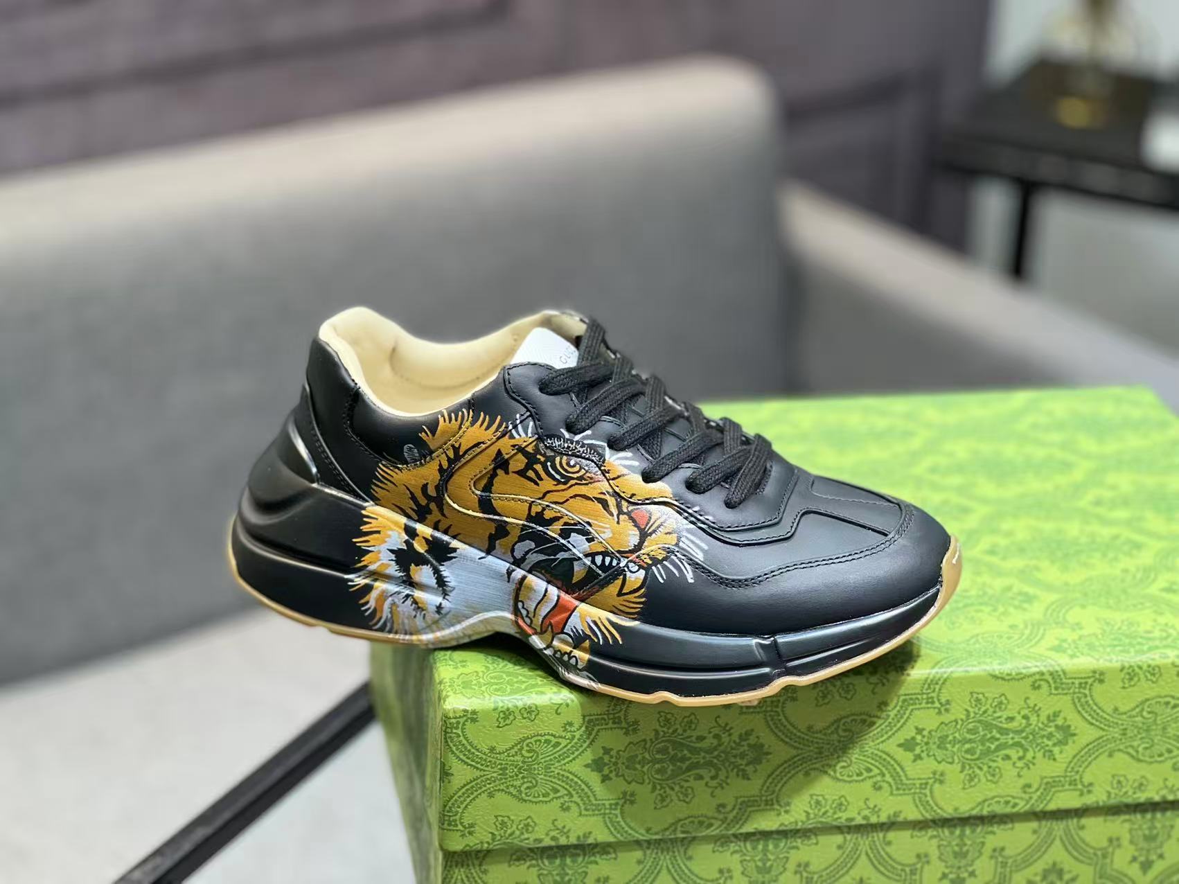 GUCCI RHYTON PRINT LEATHER SNEAKER