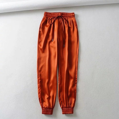 Autumn Black satin joggers women trousers high waist pants pink sweat pants green satin pants women sweatpants Winter 2019