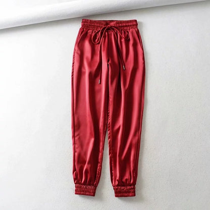 Autumn Black satin joggers women trousers high waist pants pink sweat pants green satin pants women sweatpants Winter 2019