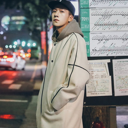 Men Korean Fashions Long Coat 2020 Suede Trench Coat For Mens Striped Oversized Harajuku Overcaot Winter Jacket Coats