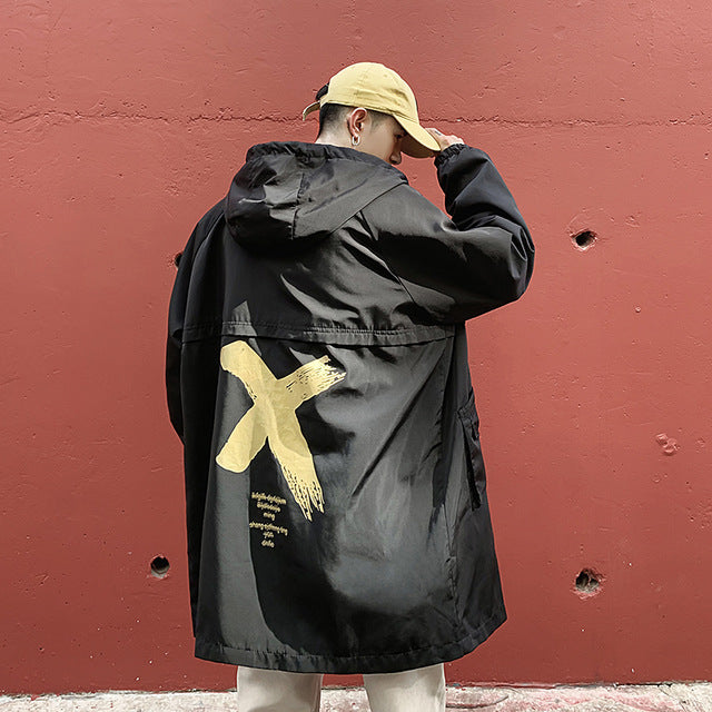 Cross Streetwear Hooded Trench Coat Men 2020 Hip Hop Long Jackets Coats Vintage Black Trench Jacket Punk Windbreaker