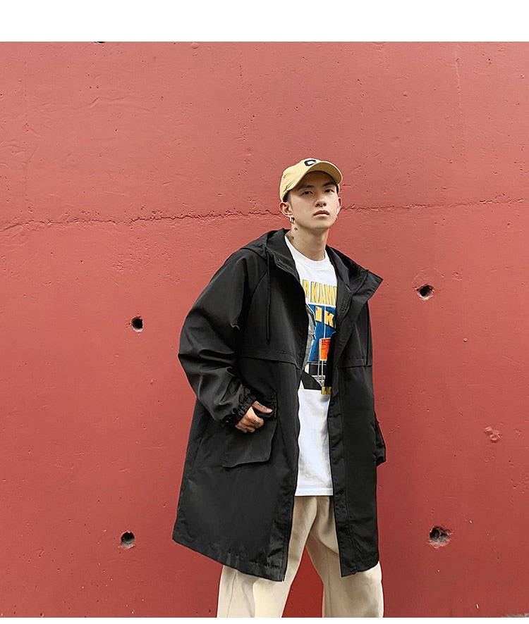 Cross Streetwear Hooded Trench Coat Men 2020 Hip Hop Long Jackets Coats Vintage Black Trench Jacket Punk Windbreaker