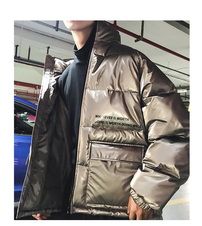 Silver Winter Jacket Men Parkas 2020 Mens Streetwear Thick Coat Windbreaker Korean Puffer Jackets Warm Bubble Coats