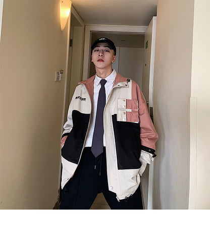 Men Oversized Streetwear 2020 Bomber Jackets 2020 Patchwork Color Block Cargo Windbreaker Jackets Coats Korean Clothes